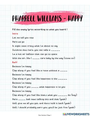 Worksheet song lyrics