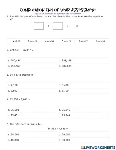 Computation End of Year Assessment