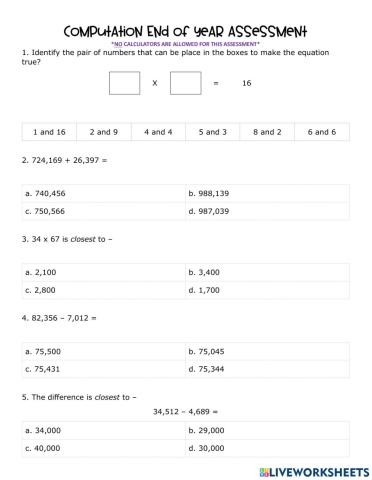 Computation End of Year Assessment