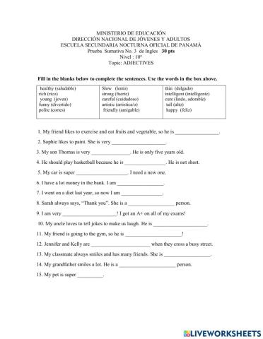 10° Summative - 3 Adjectives