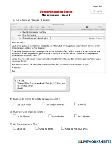 Mes potes à moi Leçon 3 - Compréhension écrite 2
