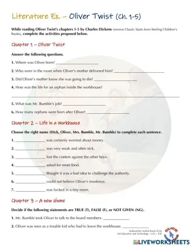 Literature Ex. - Oliver Twist (Ch. 1-5)