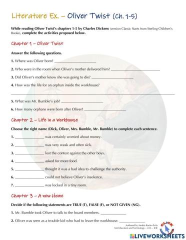 Literature Ex. - Oliver Twist (Ch. 1-5)
