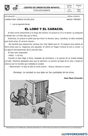 La fabula el lobo y el caracol