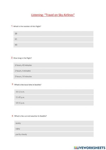 Listening: -Travel on Sky Airlines-