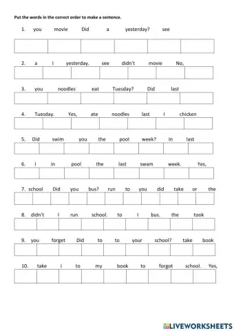 Scrambled sentences simple past tense