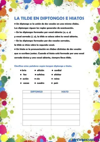 La tilde en diptongos e hiatos