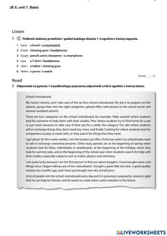 JE 6, unit 7 test, Basic
