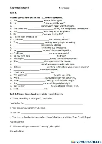 Reported speech (Statement - Y-N question form)