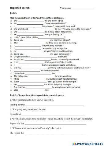 Reported speech (Statement - Y-N question form)