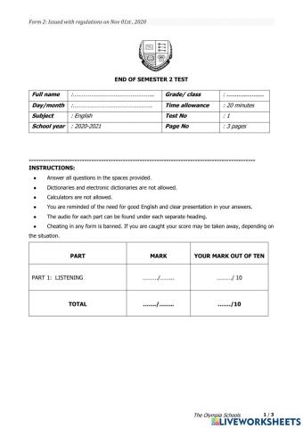 Impact 1 - Listening Test - 2020-21