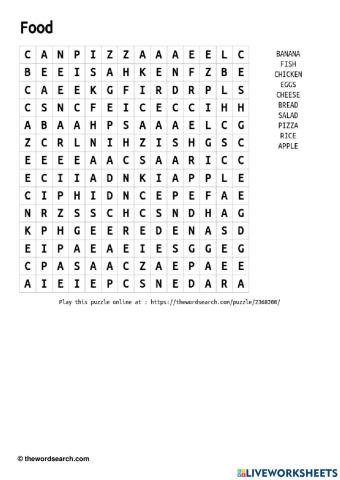 Food wordsearch