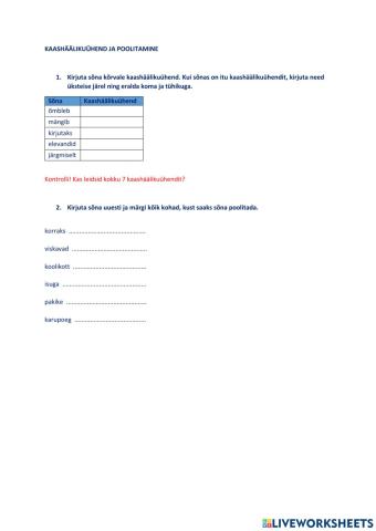 Kaashäälikuühend, poolitamine 2.klass