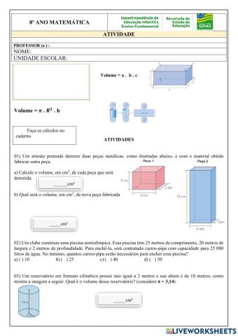 Volume do prisma e cilindro
