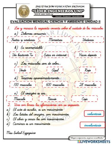 Examen de ciencia II unidad