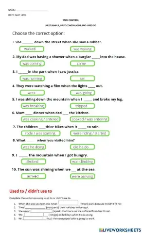 Past simple-past continuous-used to