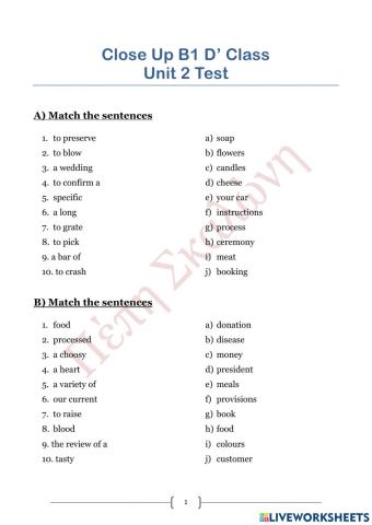 Close up b1 vocabulary test unit 2