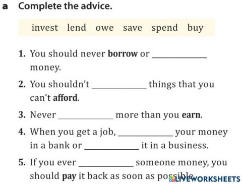 Money verbs
