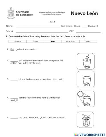 Quizz second grade product 8