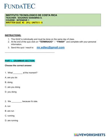 Written Quiz 2 (Units 5 - 8)