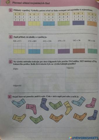 Písemné sčítání trojmístných čísel