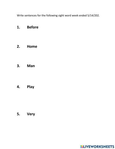 Sight word sentences ending 5-14-2021