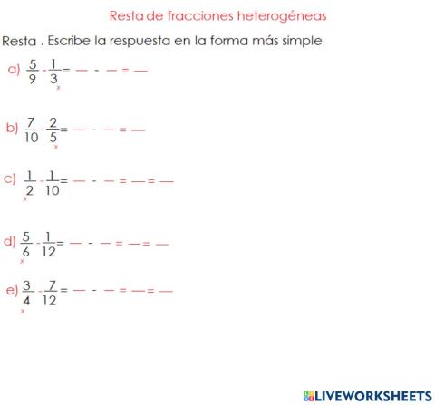 Resta de fracciones heterogéneas