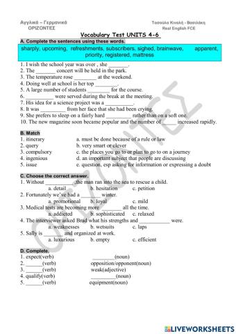 Real English. Vocab. Test  4 -6.  FCE class