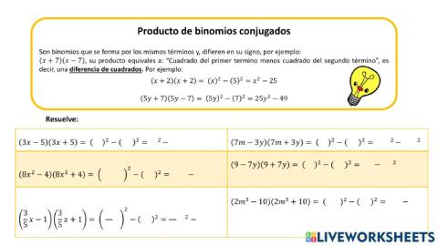 Producto de binomios conjugados