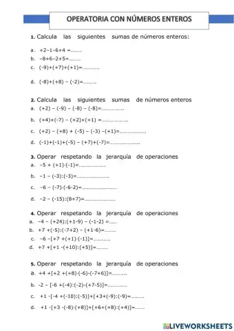 Operatoria con números enteros