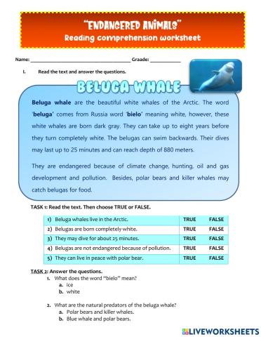 -Endangered animals- Reading comprehension