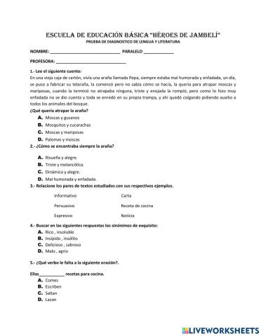 Prueba de Diagnóstico de Lengua y Literatura