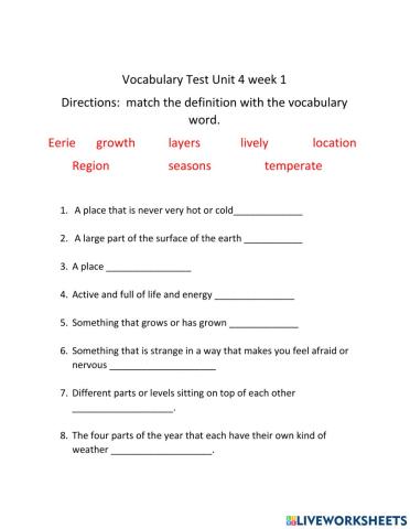 Reading Wonders Unit 4 week 1 Vocabulary