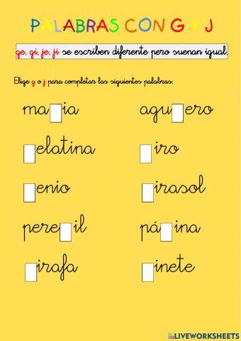 Palabras con g y j