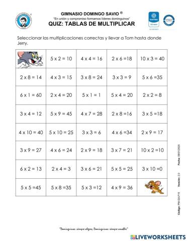 Quiz: tablas de multiplicar ( 2 al 5)