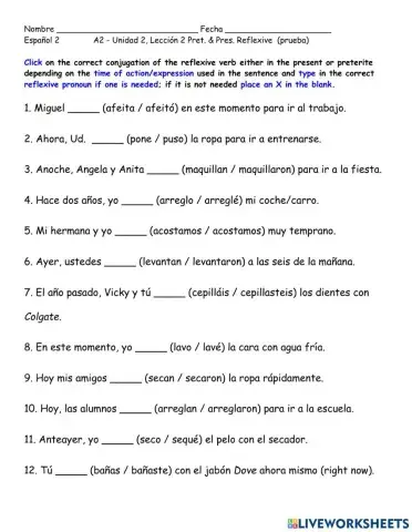 Avancemos 2 U2L2 Pres & Pret Reflexive Verbs