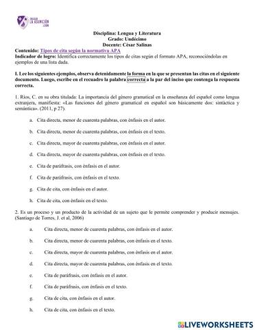 Ejercitación de normas apa