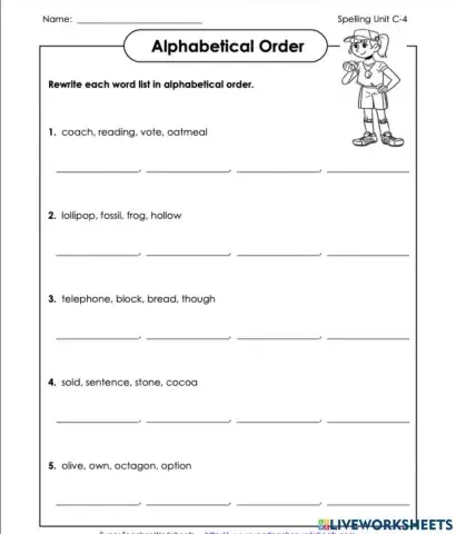 Alphabetical Order C-4 4th Grade
