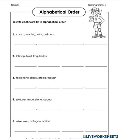 Alphabetical Order C-4 4th Grade