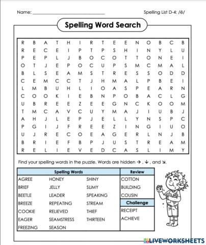 Word Search Puzzle D-4 5th Grade