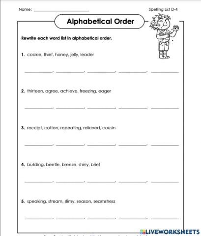 Alphabetical Order  D-4 5th Grade