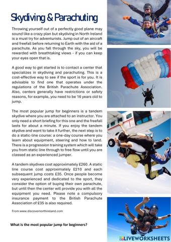 Skydiving and parachuting