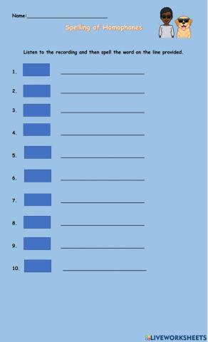 Homophones & Spelling Activity