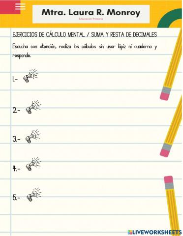 Calculo mental con decimales