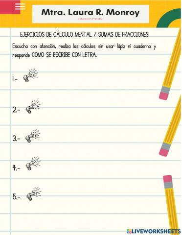 Suma de fracciones con cálculo mental