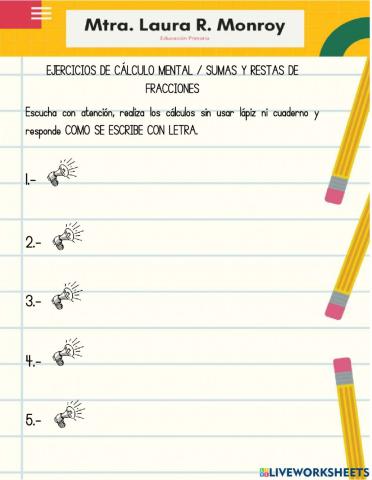 Suma y resta de fracciones con cálculo mental