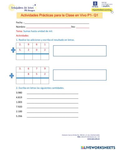 Sumas y escritura de cantidades
