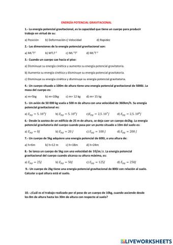 Energía Potencial Gravitatoria