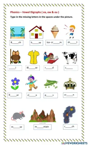 Phonics - ea, ow, ou digraphs