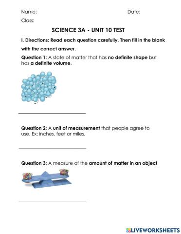 Science test- Unit 10